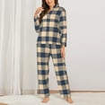 thumbnail image 2 of Pajama Sets for Women 2 Pcs, Blue Brown Twill Stripe Plaid Button Down Long Sleeve Sleepwear Lounge PJ Sets, 2 of 6