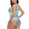 thumbnail image 4 of Sikiie Sea and Fish Print Women One Piece Swimsuits Tummy Control One Shoulder Bathing Suits Ruffle Swimwear, From S to XXL-Large, 4 of 6