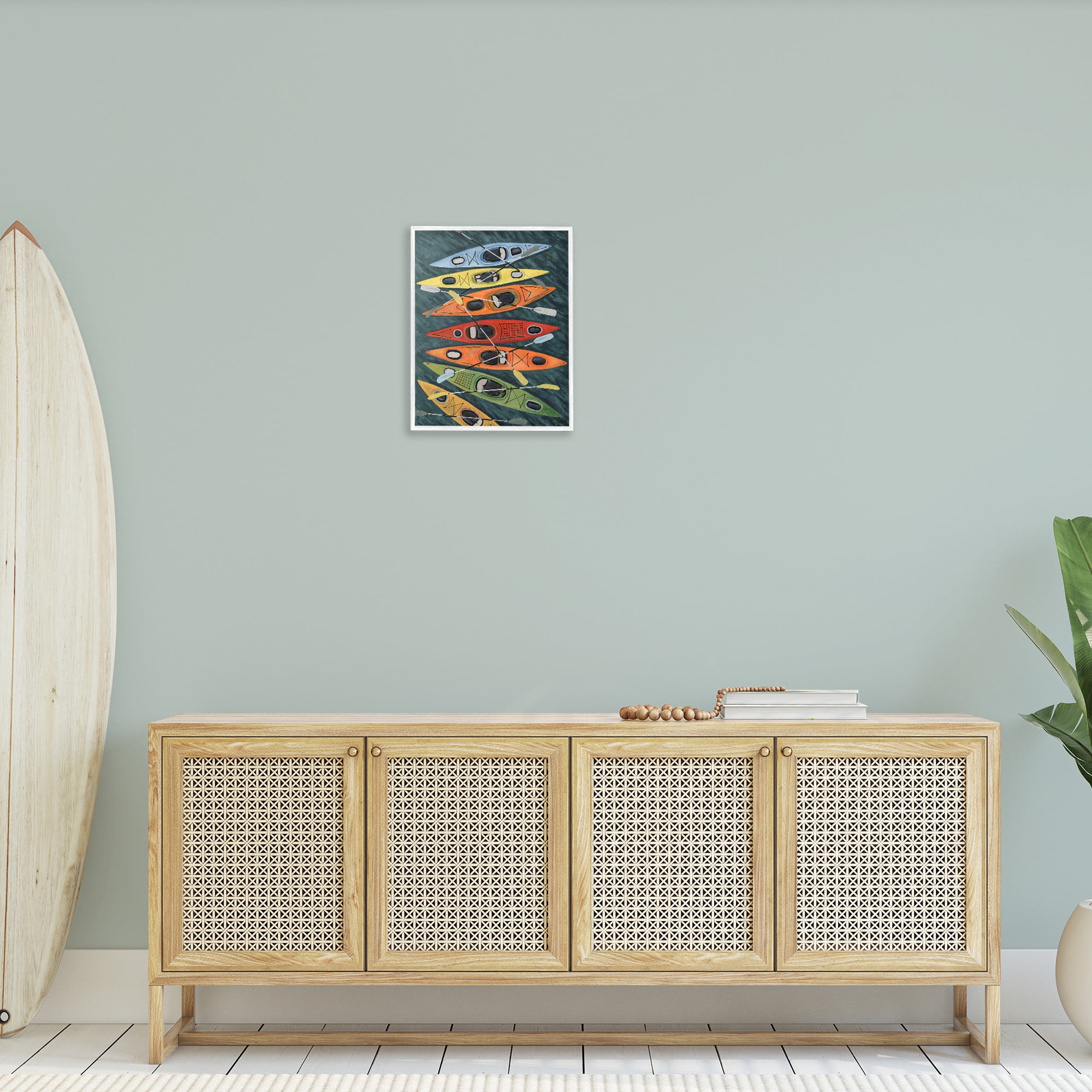 Stupell Industries Rainbow Hue Kayaks Transportation Painting White Framed Art Print Wall Art, 16 x 20