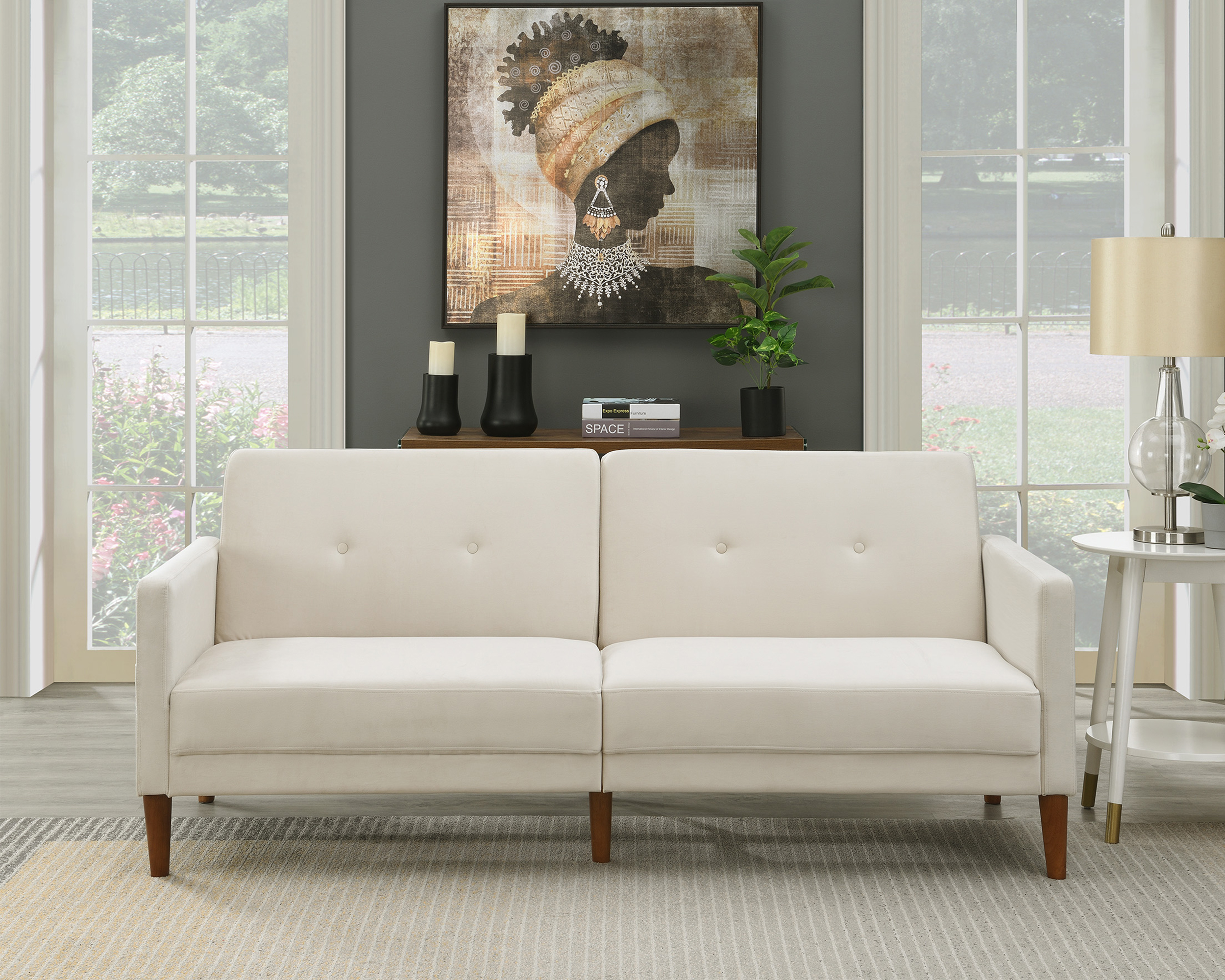 Futon Sofa Bed, Convertible Sleeper Sofa with Wood Legs, 76" W, Small