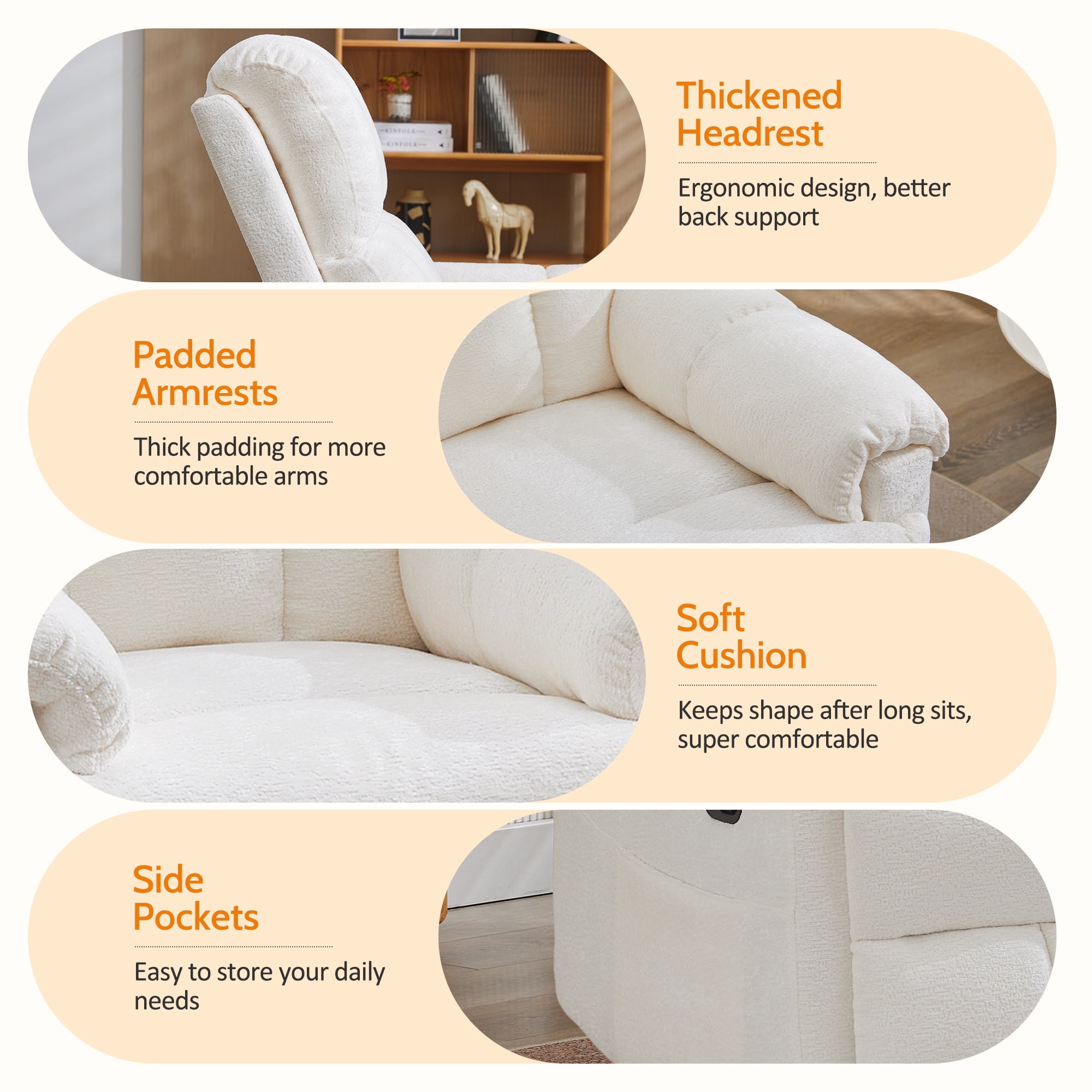 Korser Small Recliners for Small Spaces,Swivel Rocker Recliner Chair with Side Pockets for Living Room,Beige