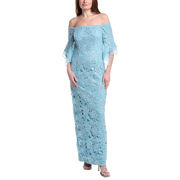Adrianna Papell womens Sequin Lace Combo Column Gown, 10, Blue