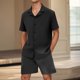 thumbnail image 5 of Mens Botón Abajo Camisa de Manga Corta Arrugas Libres Casual Deportes Cardigan Set, Color Sólido Cuello de Verano Camisa Y Pantalones Cortos, 5 of 6