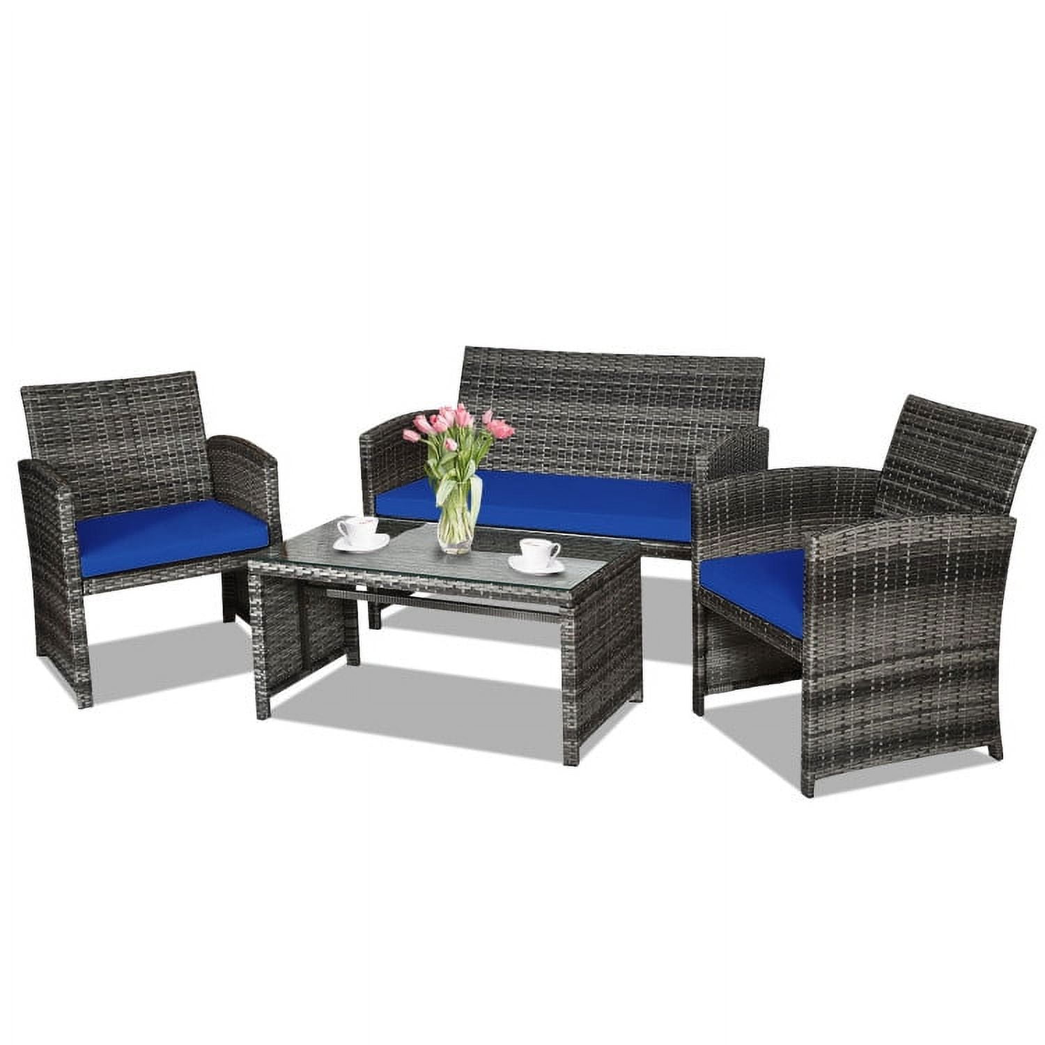 Aimee Lii 4 Pieces Wicker Patio Furniture Set with Cushions, Wicker Outdoor Sectional, Navy Aimee Lii 4 Pieces Wicker Patio Furniture Set with Cushions, Wicker Outdoor Sectional, Navy