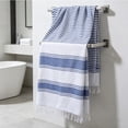 thumbnail image 6 of WIZUTIZ Boho Striped Beach Towel with Tassels, Soft Absorbent Wrap Travel Towel,for Pool Camping Picnic Gym and Bath, Outdoor Summer Essentials and Home Comfort,39.4*70.9in,Navy, 6 of 7