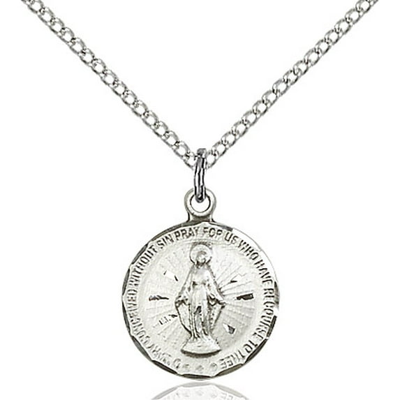 Sterling Silver Miraculous Pendant 5/8 x 1/2 inches with Sterling Silver Lite Curb Chain