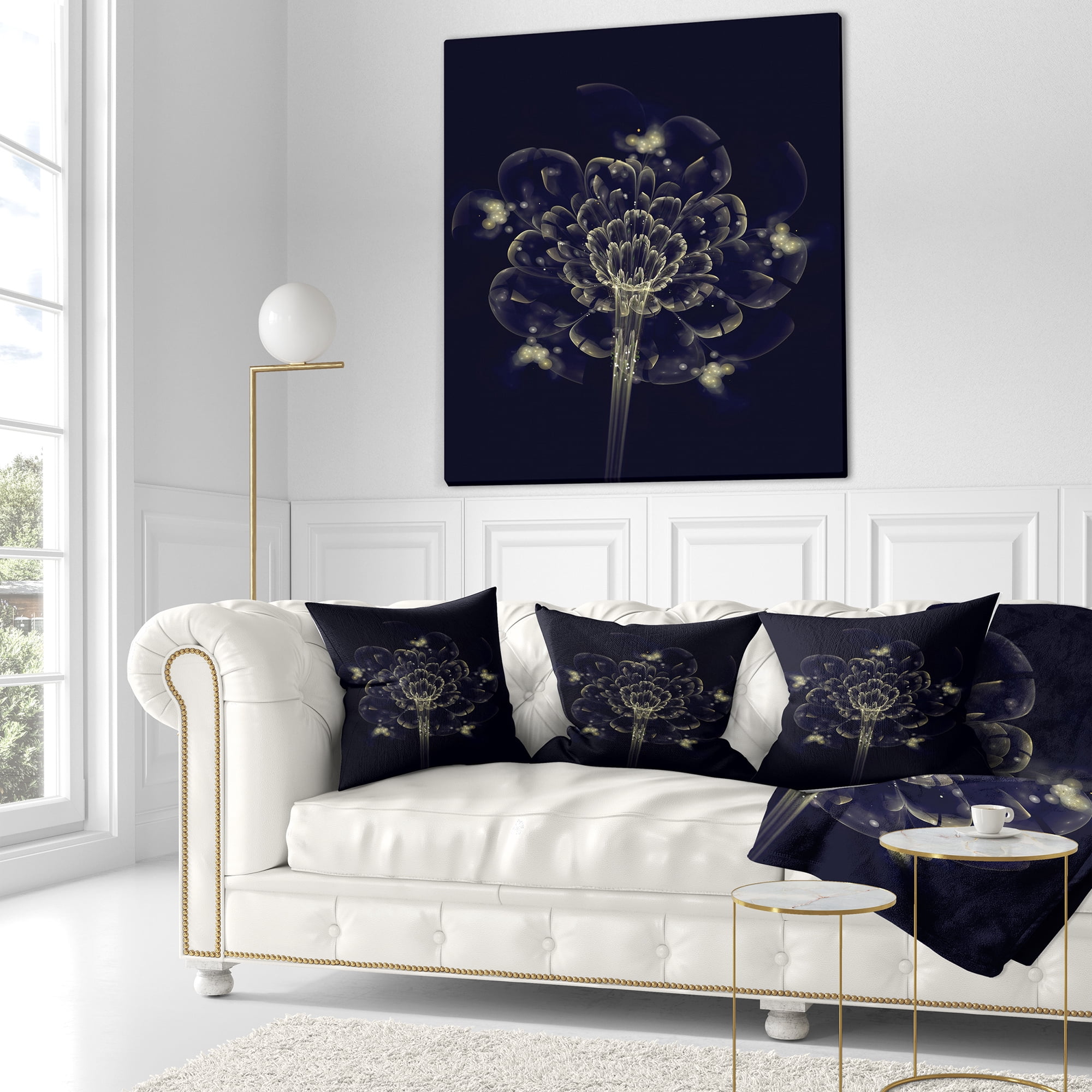Designart Dark Yellow Digital Art Fractal Flower - Floral Throw Pillow - 18x18