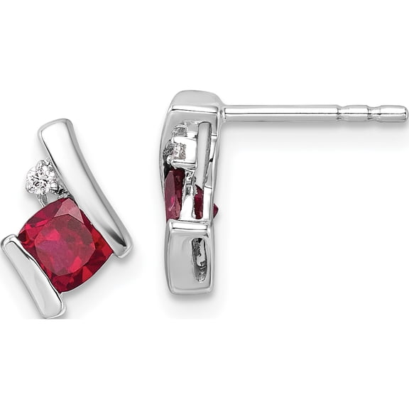 10K White Gold Cushion Cr. Ruby And Diamond Earrings (Width 6.6) (Length 9.9) - Jbsp