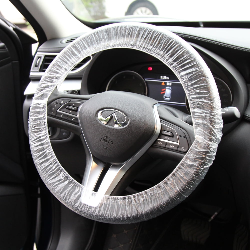 100PCS Universal Disposable Steering Wheel Cover,White Elastic Plastic