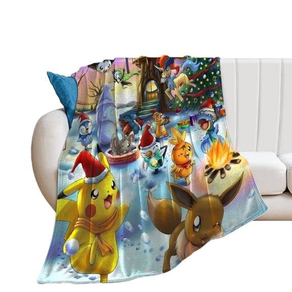 Anime Blankets Pokemon Christmas Throw Blanket 30"*40"（76*100cm） Pokemon Christmas Merch for Kids