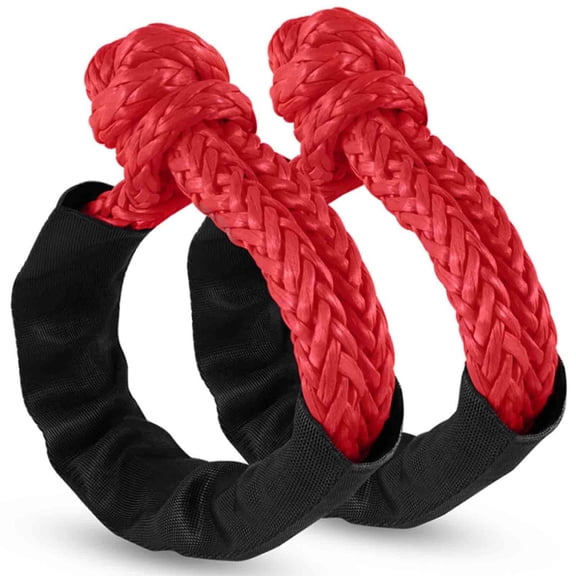 2 Pack Red Soft Shackle Breaking Strength with Protective Sleeve for Off-Road Sailing Trucks UTV Synthetic Road Recovery Rope Soft Shackle for Recovery