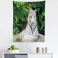 thumbnail image 1 of Tiger Tapestry, Albino Bengal Cat Sitting on a Rock in Forest Southeast Asia Indigenous Species, Fabric Wall Hanging Decor for Bedroom Living Room Dorm, 5 Sizes, Fern Green White, by Ambesonne, 1 of 1