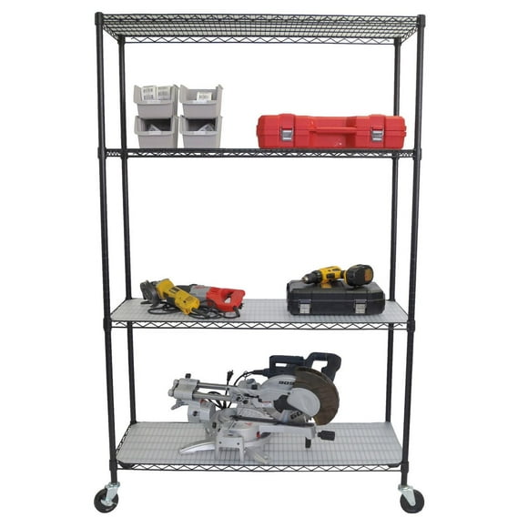 TRINITY 4-Tier Wire Shelving Rack | 48" X 18" X 72" | Nsf | Includes Wheels And Liners | Black