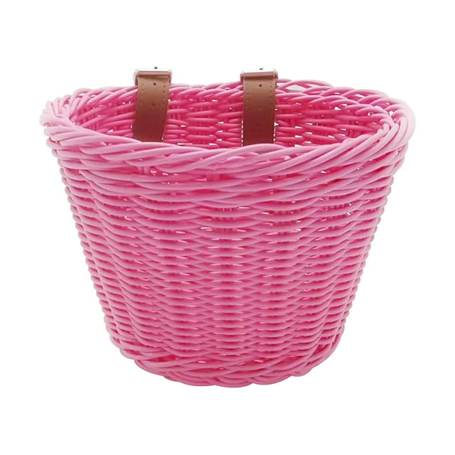 Cesta de bicicleta Cesta delantera para bicicleta para niños, cesta colgante para bicicleta, cesta tejida de ratán PP con cinturones ajustables