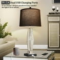 thumbnail image 4 of LiviNest Silver Glass Table Lamp with USB Charging: Modern 3-Color Temperature Bedside Lamp for Home Office - Dual USB A+C Ports Black Linen Shade LED Bulbs Included, 4 of 6