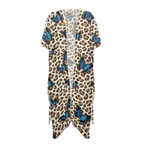 HELLHERO Lightweight Long Kimono Swimsuit Cover Up for Beach High Quality Fabrics Quick Dry Bathing Suit Cover Up Butterfly Leopard Print Pattern
