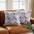 thumbnail image 3 of Geometric Morocco Throw Pillow Cover Quatrefoil Lattice Purple Grey Cotton Linen Cushion Cover Throw Pillow Case with Invisible Zipper for Couch Sofa Bed Chair Car 16x16 Inch, 3 of 14