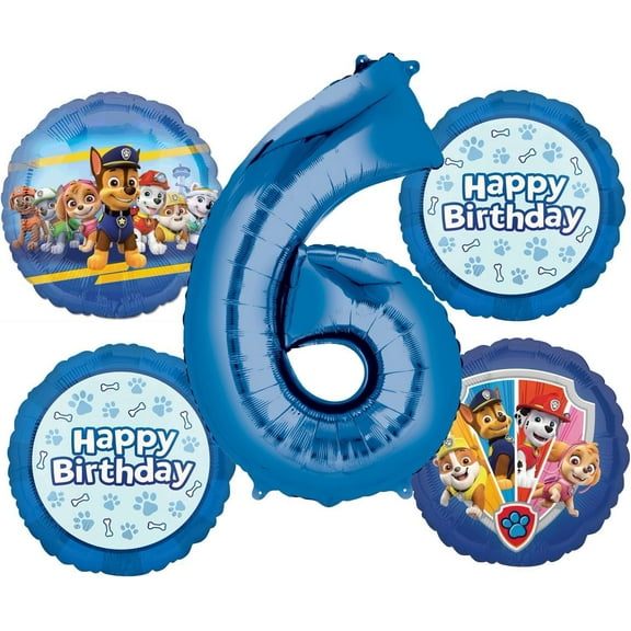 Anagram Paw Pups on Patrol 6th Birthday Party Supplies Chase Marshall Rubble Skye and Everest Balloon Bouquet Decorations