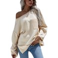 thumbnail image 1 of Suéter de Punto Cuello Redondo Bolsillo Color Puro Jersey Manga Larga Suéter Casual para Mujer Albaricoque XL, 1 of 6