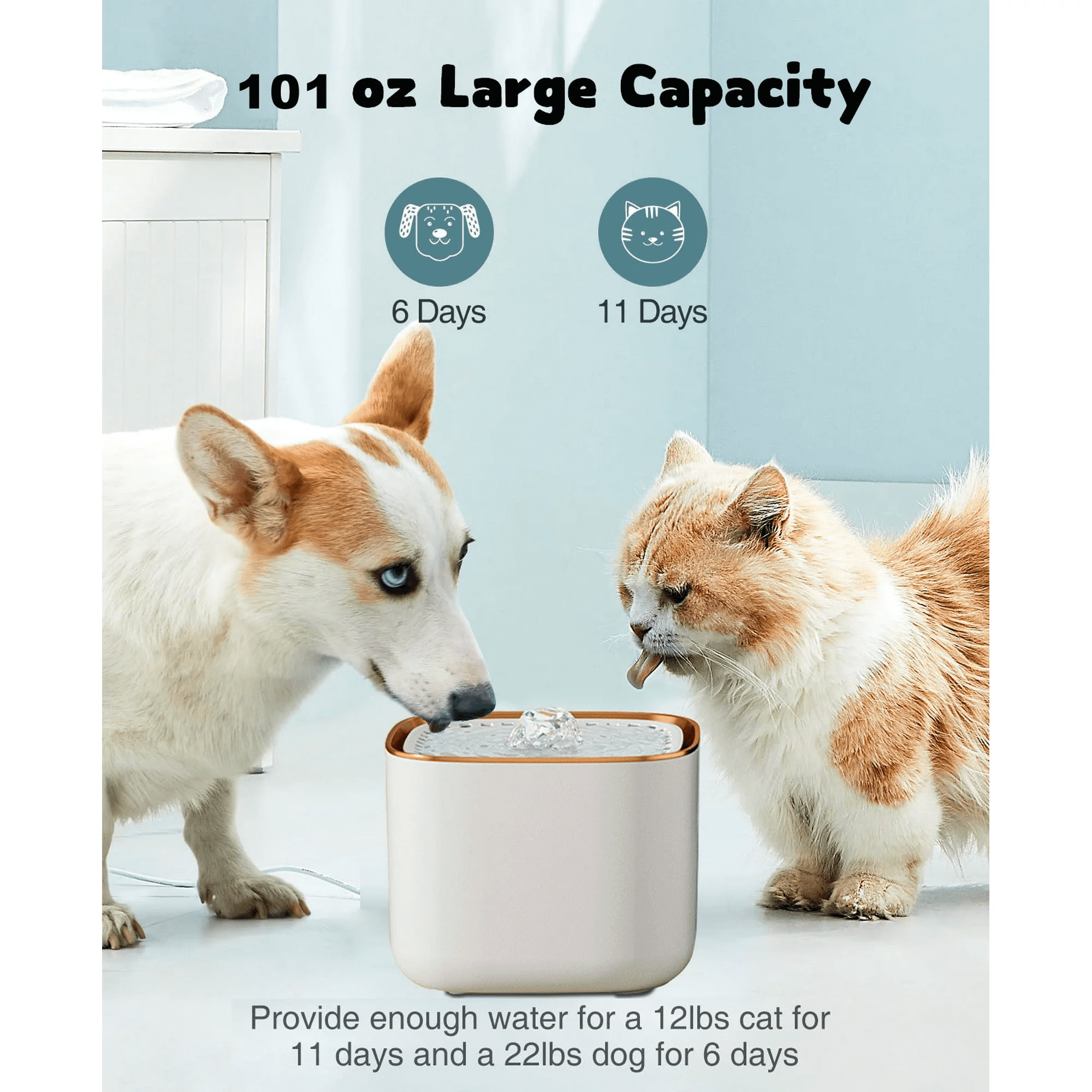 Cat Water Fountain 103oz/3L Pet Fountain with Smart Pump Cat Dog Automatic Drinking Water Dispenser