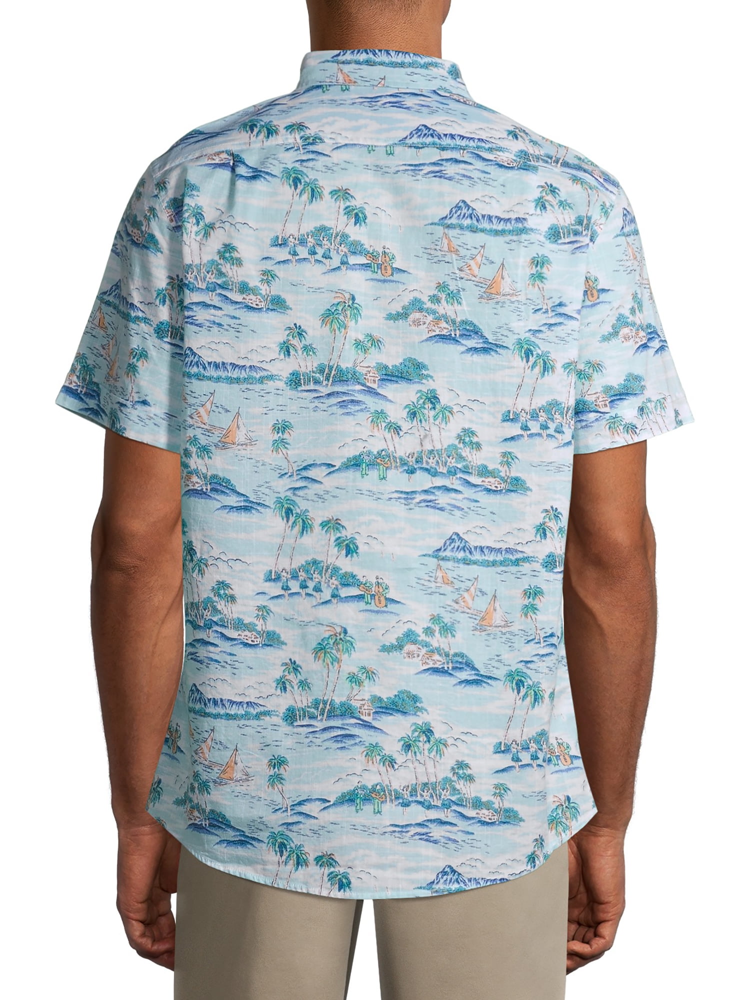 IZOD Men's Short Sleeve Dockside Chambray Patterned Shirt 