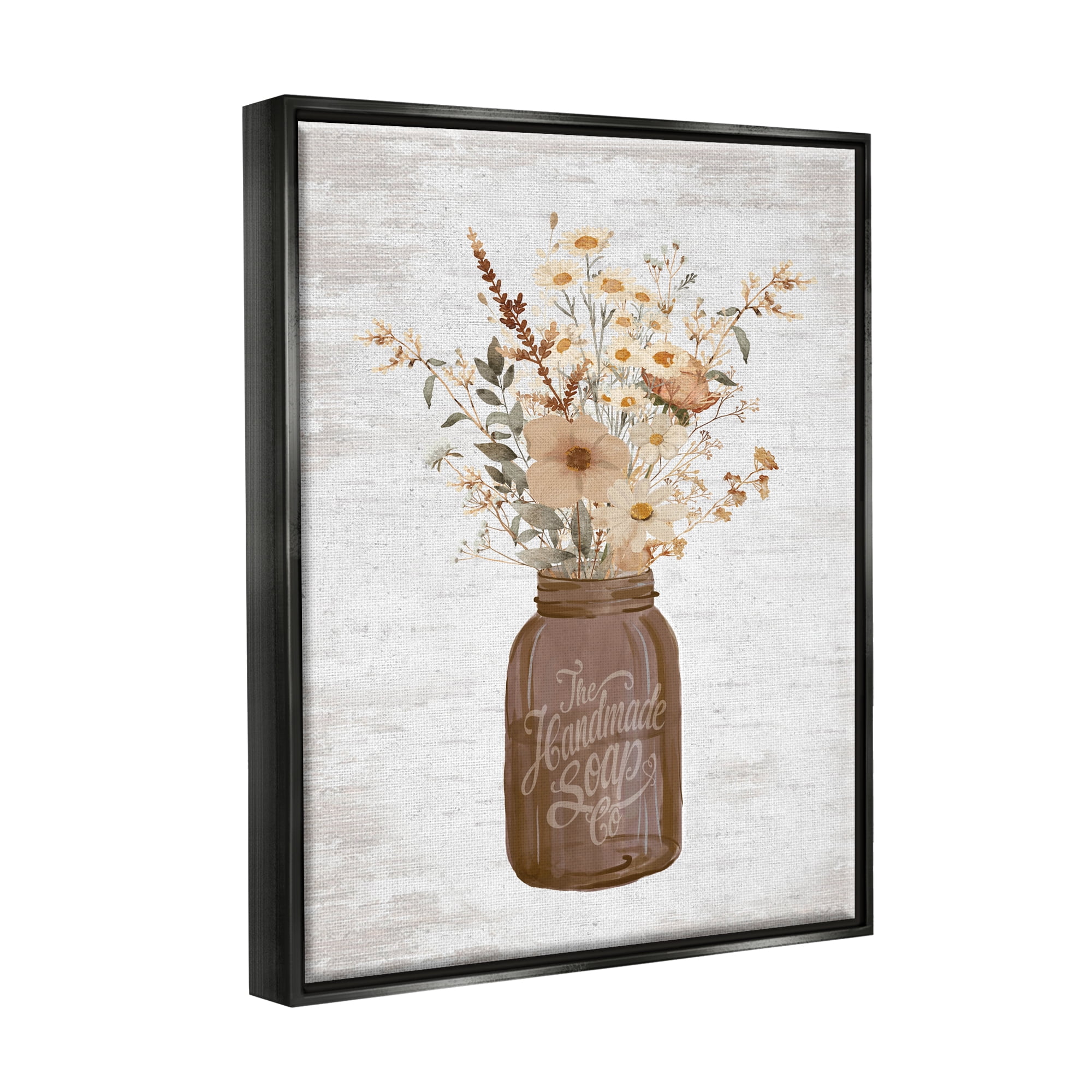 Stupell Industries Autumnal Flower Arrangement Holiday Painting Black Floater Framed Canvas Art Print Wall Art, 17 x 21