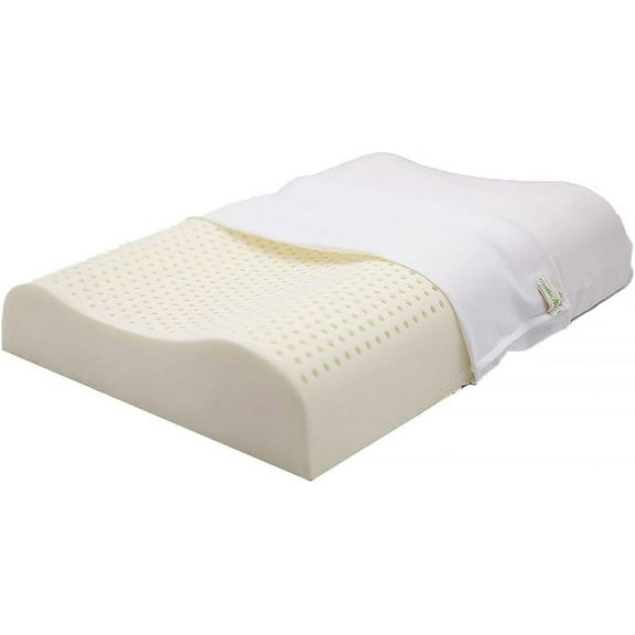 OrganicTextiles Organic Contour Latex Pillow with Organic Cotton Cover (Medium-Loft, Medium Firm) GOTS & GOLS Certified, Bed Pillow for Sleeping, Neck Pain Relief, Head Support, for Side Back Sleeper