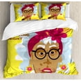 thumbnail image 1 of Cigar Duvet Cover Set Queen Size, Cuban Woman Caricature with Floral Headdress and Earrings Viva Cuba Slogan Cartoon, 3 Piece Bedding Set with 2 Pillow Shams, Multicolor, by Ambesonne, 1 of 3