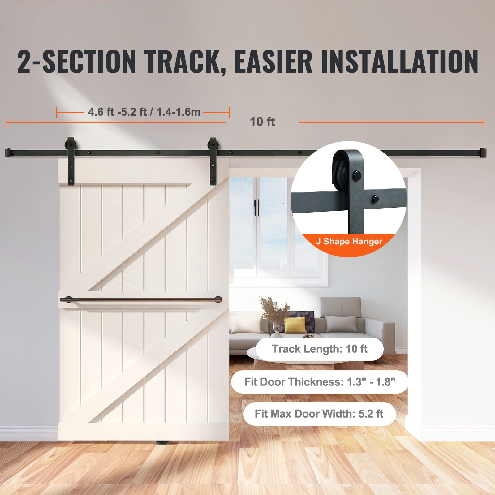 SKYSHALO J Hanger Sliding Barn Door Hardware Closet Track Kit for Single Door 10FT