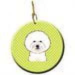 Carolines Treasures BB1279CO1 Checkerboard Lime Green Bichon Frise Ceramic Ornament 3 in multicolor