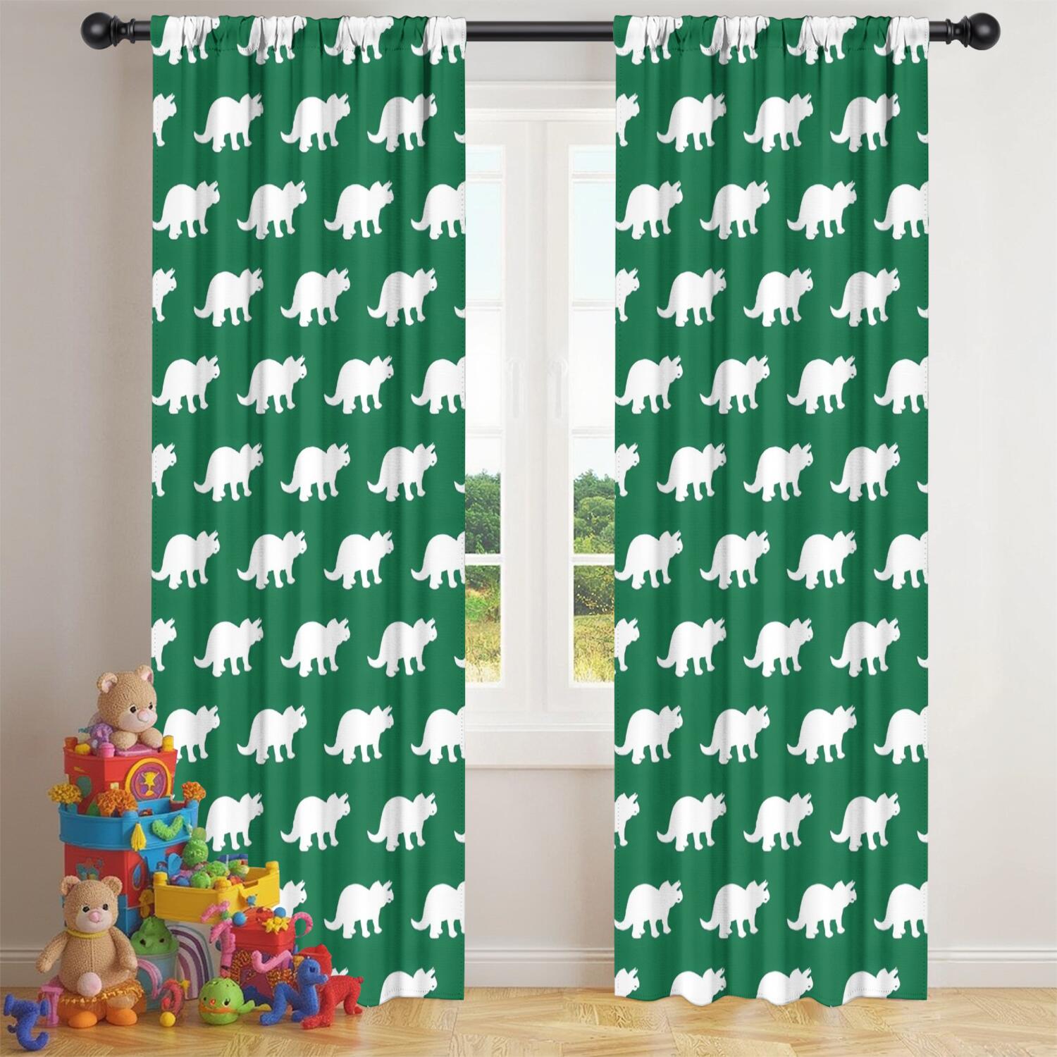 Blackout Kids Curtains,Green Dinosaurs Pattern Childrens Insulated Curtains Set Of 2,Bedroom Essentials,Toddler Room Decor 42"x84"