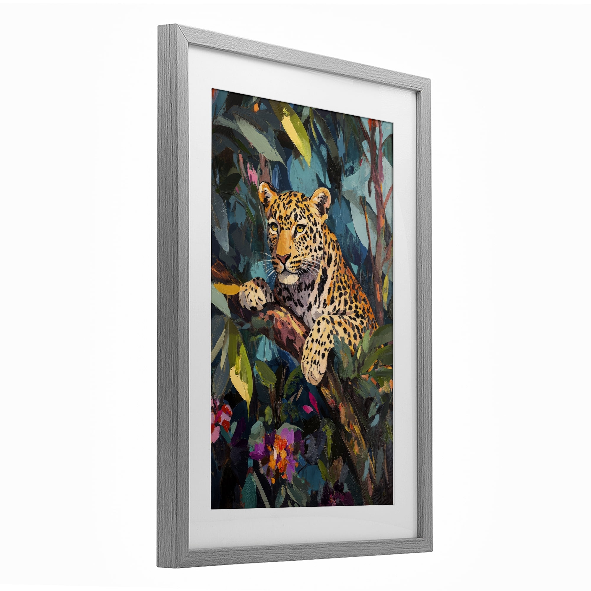 Stupell Industries One The Wild Side Leopard Gray Framed Print Under Glass, design by Petal Prints Design