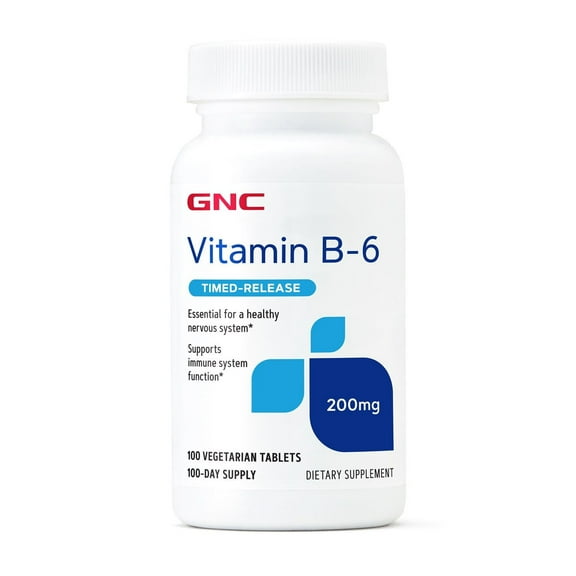 GNC Vitamin B-6 Time Release 200 mg - 100 Vegetarian Tablets | 100 Servings