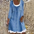thumbnail image 1 of Vestido falso de dos piezas, transpirable, cómodo, a la moda, para mujer, cuello redondo, largo hasta la rodilla para ir de compras al trabajo,vestido de cuello redondo para mujer, 1 of 4