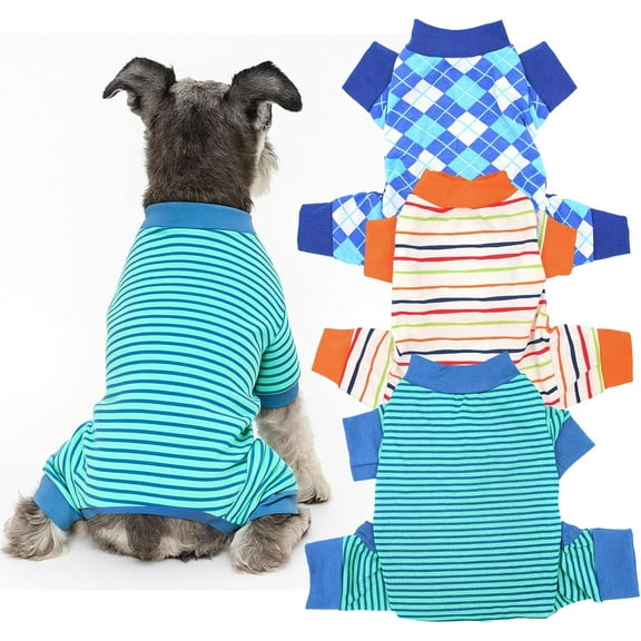 3-Pack Dog Pajamas for Small Dogs, Stretchy Onesie with Roomy Tail Opening & Elastic Back Knees, Cozy Puppy Clothes L