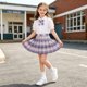 thumbnail image 5 of Odeerbi Niñas 3 Piezas Preppy Traje Ruffle Camisa de Manga Corta y Falda Plisada Cuadrado Conjunto de Uniforme Escolar Con Corbata, 5 of 6