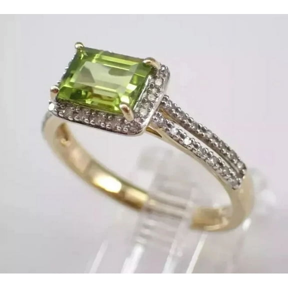 2Ct Emerald Cut Simulated Peridot Diamond Halo Women's Classic Engagement Ring 14K Yellow Gold Plated 925 Silver