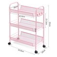 thumbnail image 3 of Slim Mesh Storage Cart 3 Tier, Bathroom Rolling Utility Cart Storage Organizer Slide Out Metal Cart, Mobile Rolling Cart Organizer for Office Bathroom Kitchen Laundry Room Narrow Places, Pink, 3 of 5