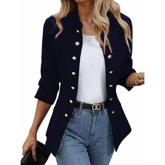 Women'S Double-Breasted Front-Opening Coat Autumn Long-Sleeved Business Casual Slim-Fit Jacket Set