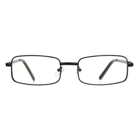 Classic Mens 90s Rectangular Clear Lens Metal Rim Eyeglasses Black