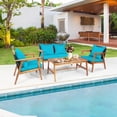 thumbnail image 2 of Patiojoy 4PCS Patio Rattan Furniture Set Wood Frame Cushioned Sofa with Coffee Table Sectional Conversation Sofa Set for Garden Turquoise, 2 of 8