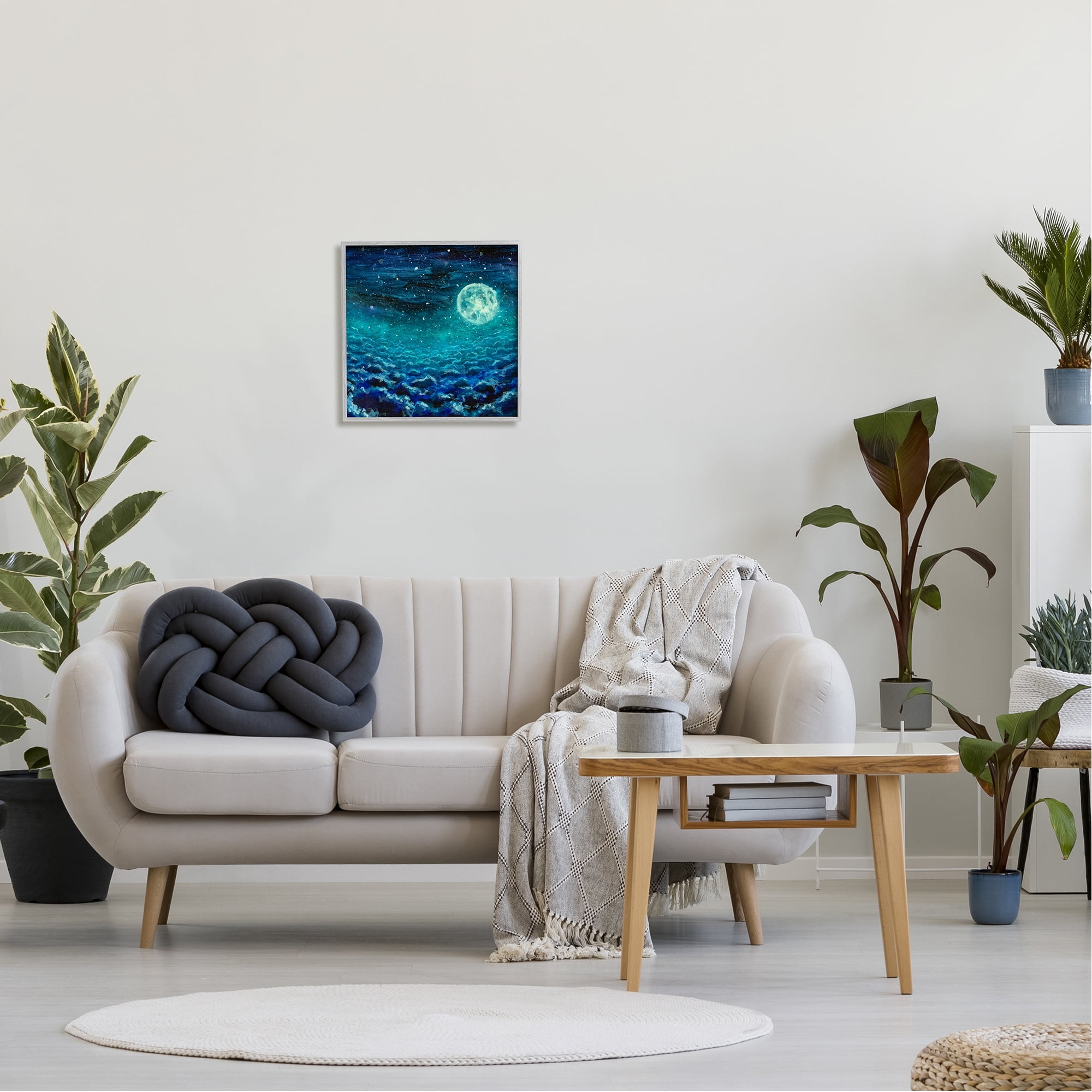 Stupell Industries Moon & Clouds Painting Nature Painting Gray Framed Art Print Wall Art, 17 x 17
