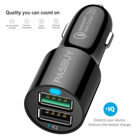 - PASBUY 4.8A 31.5W QC3.0 Dual USB Fast Car Charger for iPhone iPad, Samsung Galaxy, Note, HTC, Motorola, Nokia Etc Black