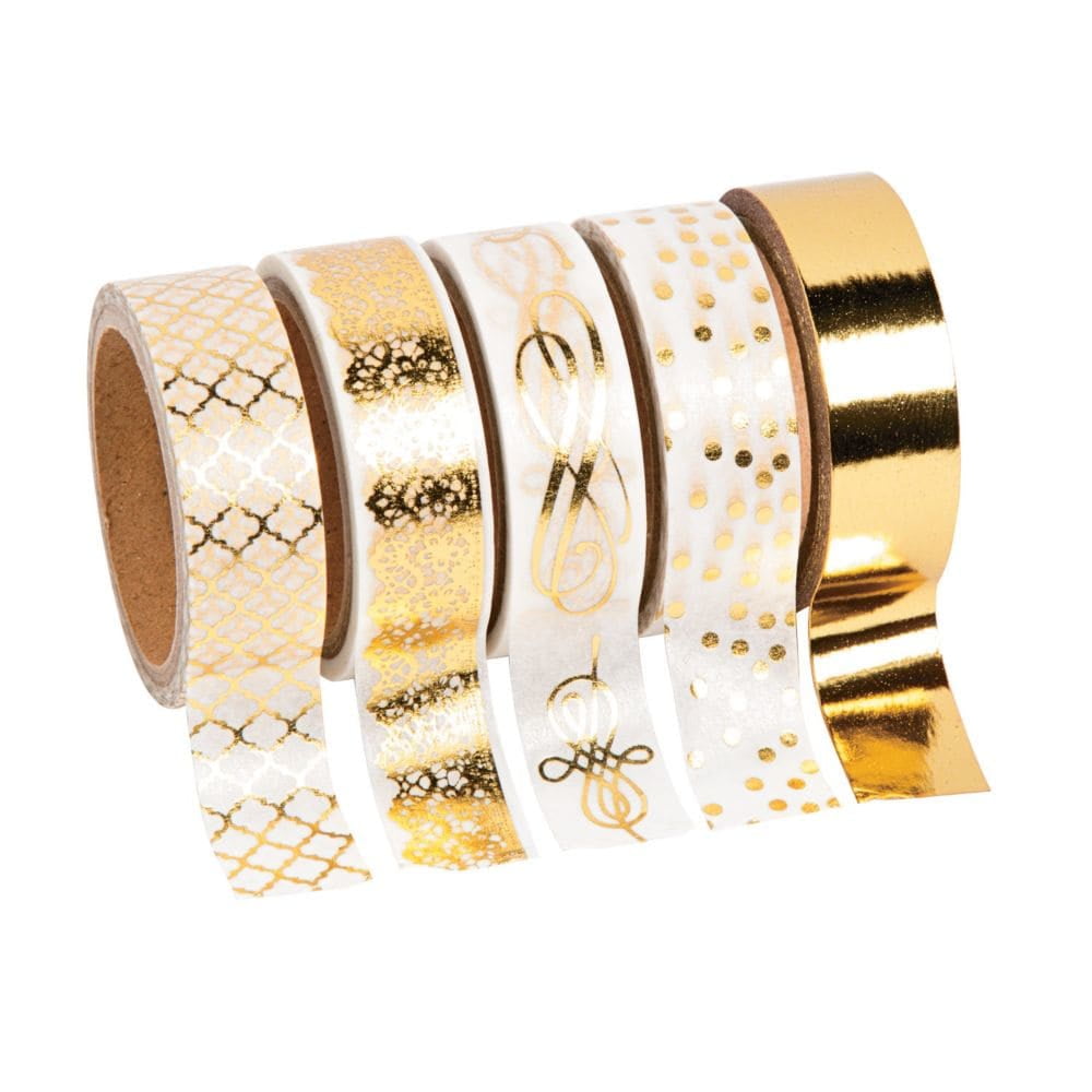 Gold Foil Print Washi Tape Craft Supplies 5 Pieces