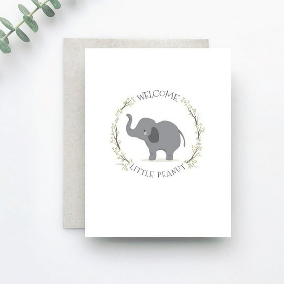 Welcome Little Peanut Card - Adorable Baby Elephant Design - Blank Inside, Perfect for Newborn Gifts, Baby Showers, and Celebrations