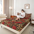 thumbnail image 4 of Manfei Leopard Print 3pcs Twin Sheet Sets,Red Rose Twin Fitted Sheet,Flower Animal Breathable Flat Sheet,Floral Room Decor, 4 of 7