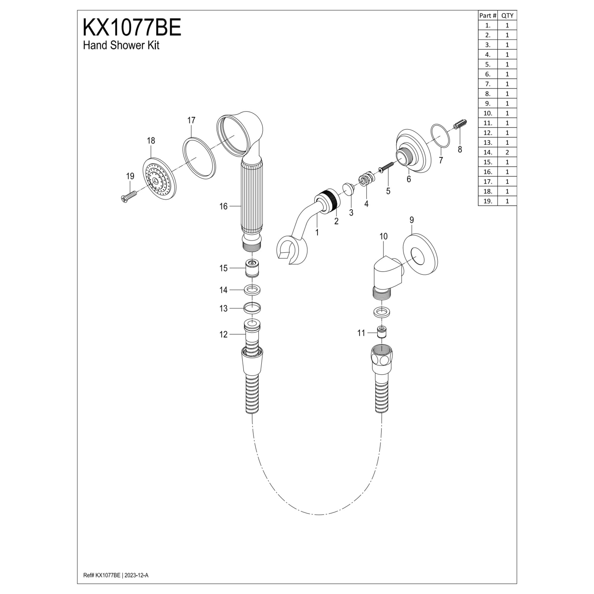 Kingston Brass KX1077BE Vintage Hand Shower Kit, Brushed Brass
