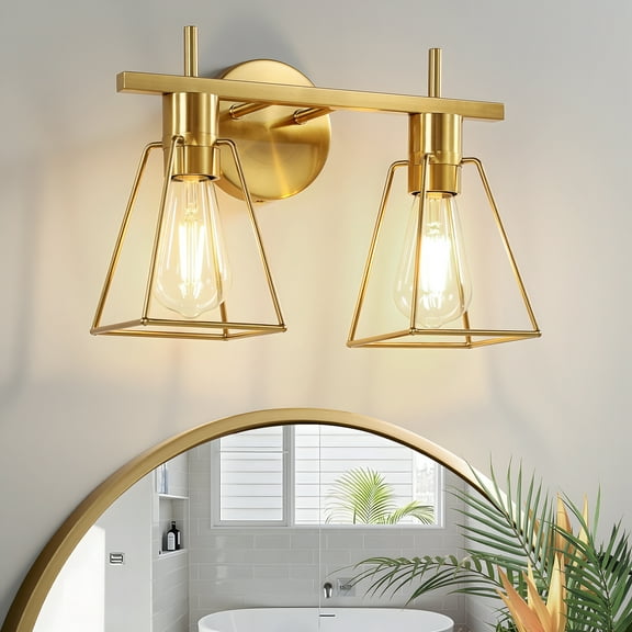 Minimalist Textured Design 2-Light  Gold Wall Sconces for Bathroom