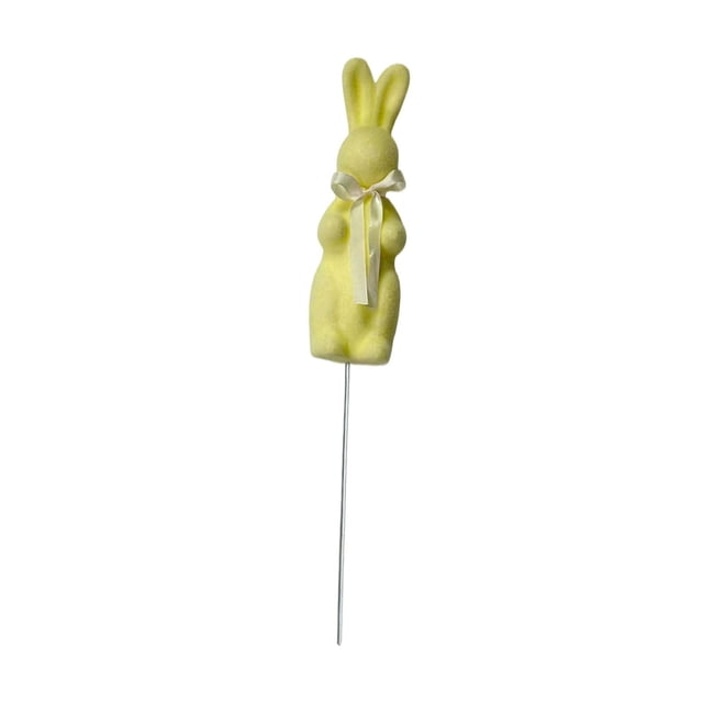 Figura de conejo de Pascua para jardín, estaca de conejo flocado, estatua de conejo, adorno de relleno para jarrón, decoración para el hogar, interior Amarillo claro