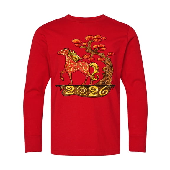 Inktastic 2026 Year of the Horse Happy New Year's Long Sleeve Youth T-Shirt